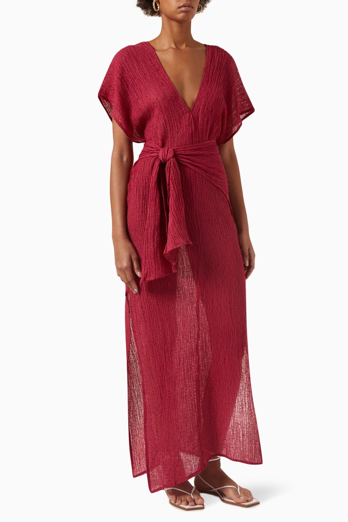 

Plumeria Belted Dress in Linen-blend, Pink