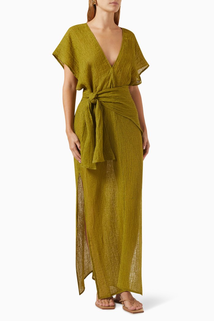 Plumeria Dress in Cotton-blend, Green