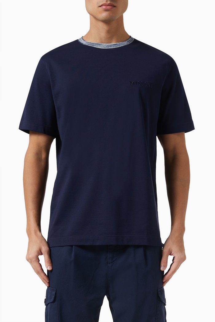 

Logo-embroidered T-shirt in Cotton, Blue