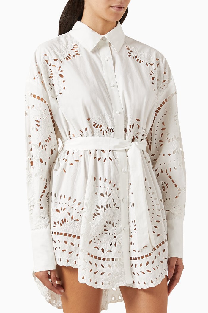 

Aisha Belted Mini Dress in Cotton, Neutral