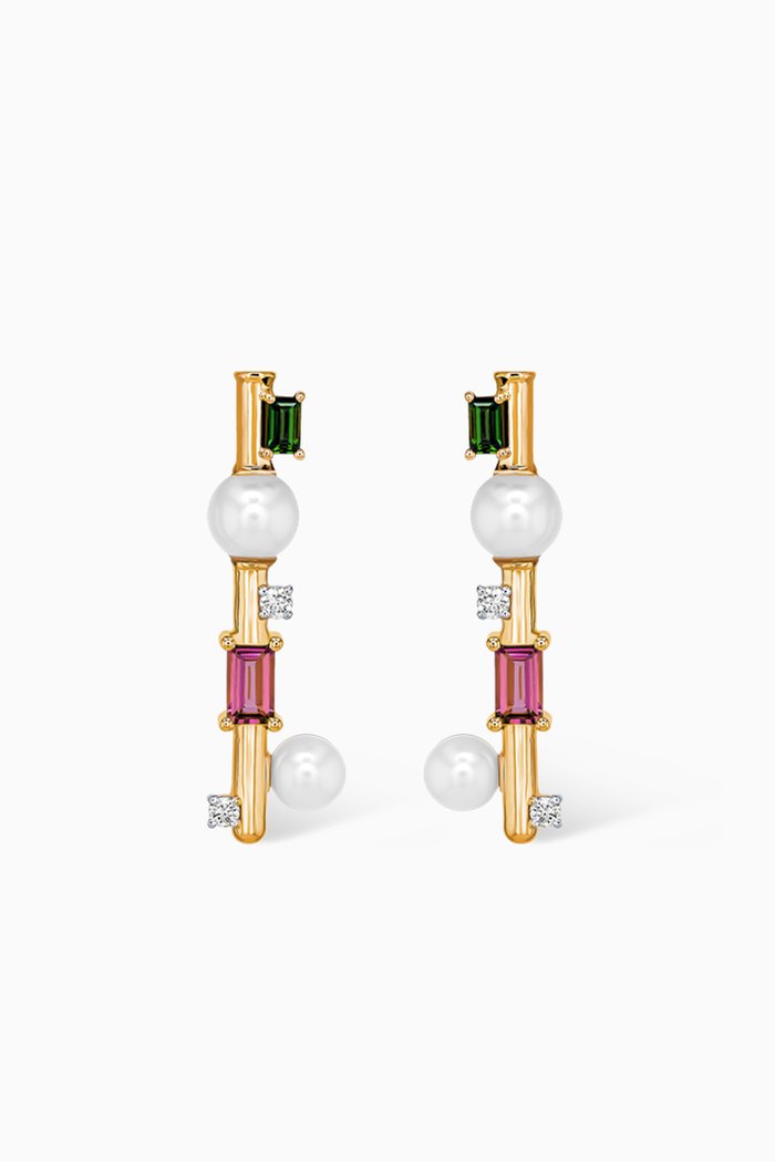 

Symphony Pearl, Diamond & Tourmaline Earrings in 18kt Gold, Yellow