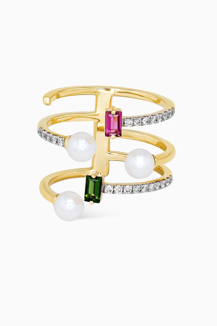 

Symphony Pearl, Diamond & Tourmaline Ring in 18kt Gold, Yellow
