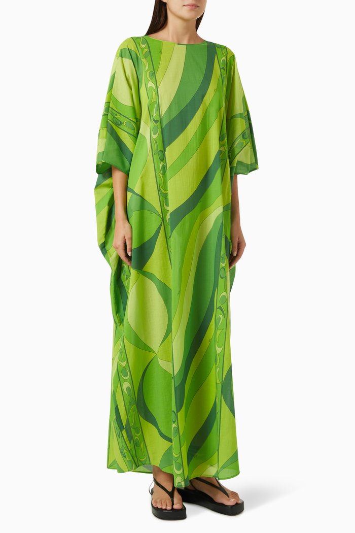 

Printed Kaftan in Muslin, Green