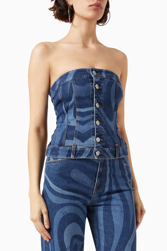 

Strapless Top in Denim, Blue