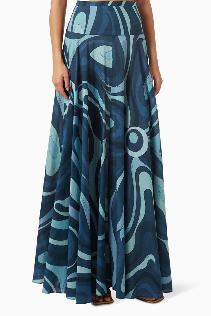 Marmo Maxi Skirt in Muslin, Blue