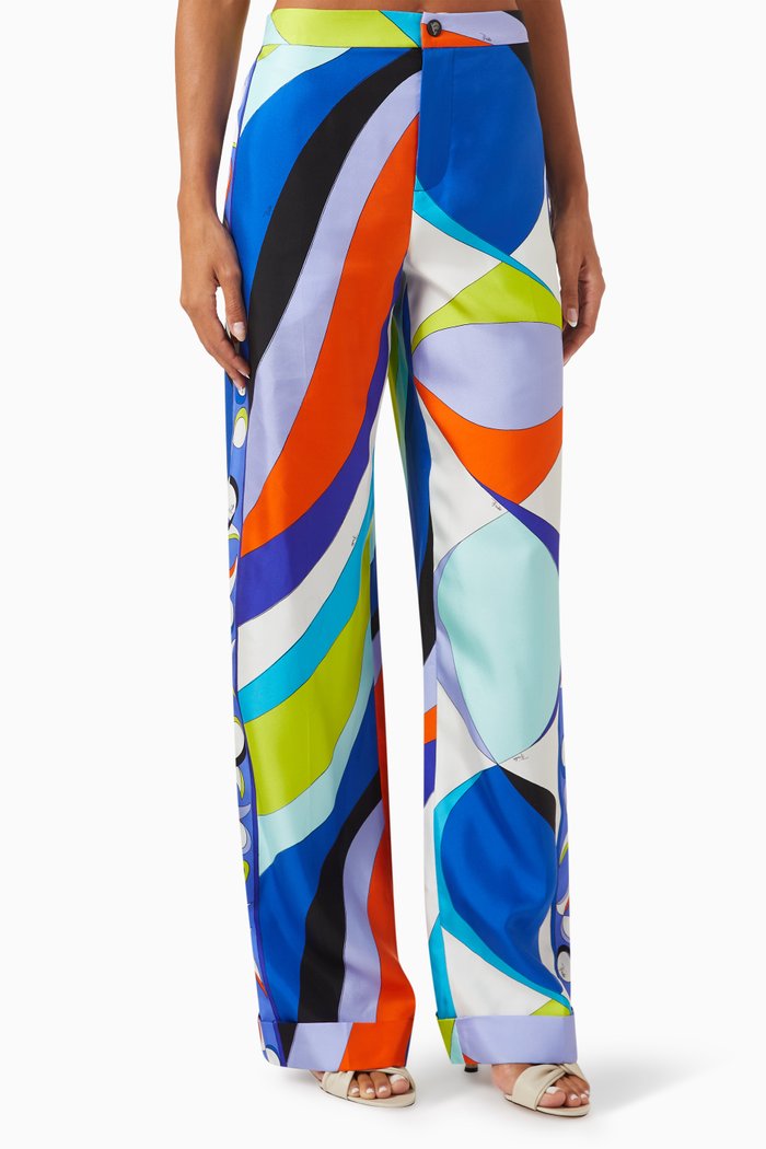 

Pesci-print Pants in Silk-twill, Multicolour