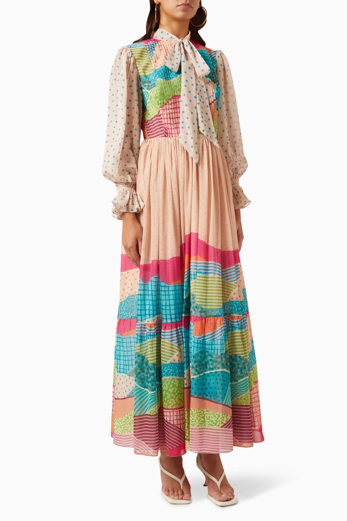 

Dune Bow-tie Maxi Dress in Chiffon, Multicolour