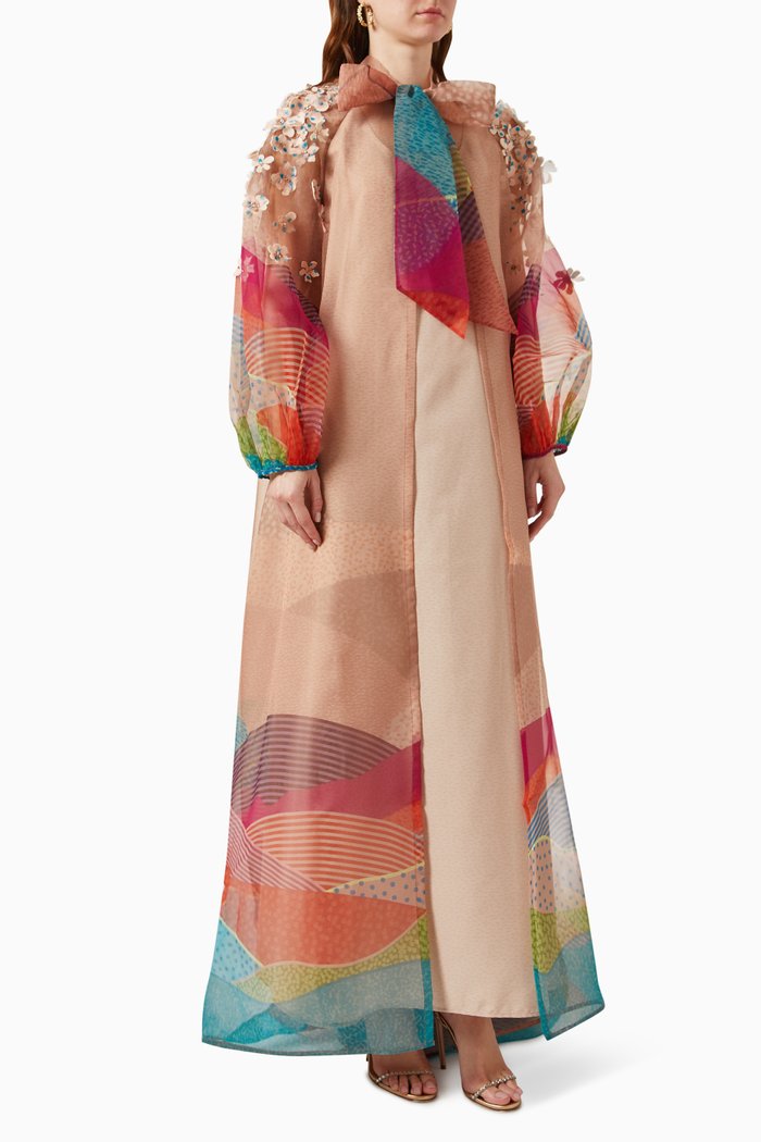 

Dune Embellished Cape & Dress Set in Organza, Multicolour