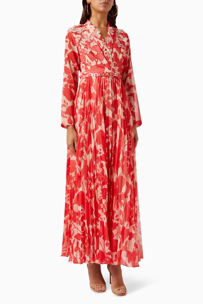 

Cleo Pleated Maxi Dress in Chiffon, Red