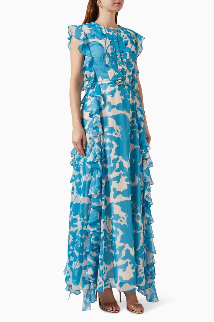 

Cleo Ruffled Maxi Dress in Chiffon, Blue
