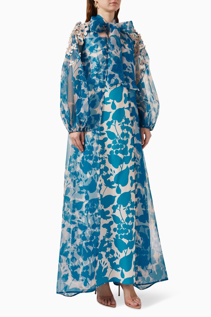 Cleo Embellished Cape & Dress Set in Organza, Blue