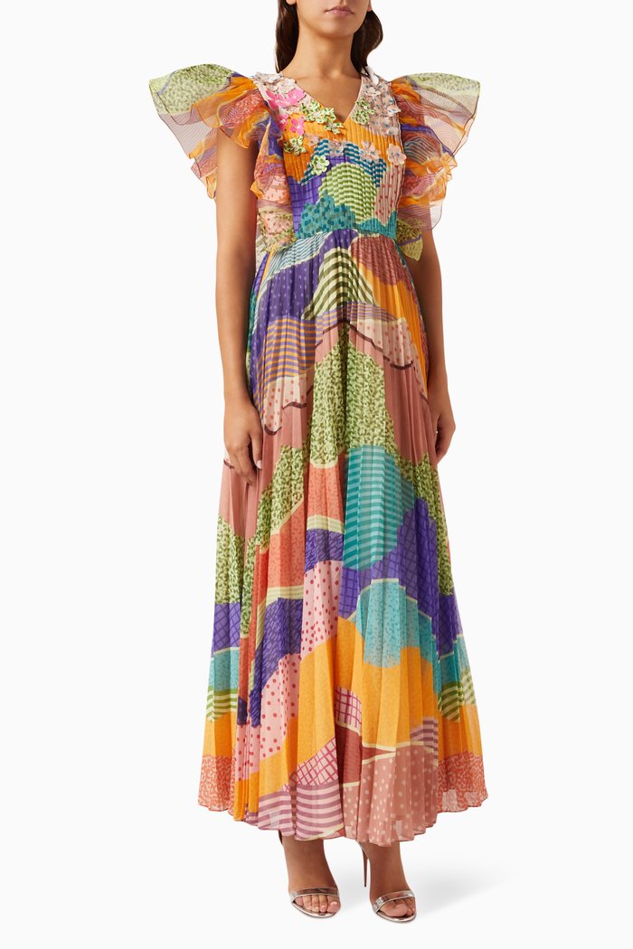 

Iris Pleated Maxi Dress in Chiffon, Multicolour
