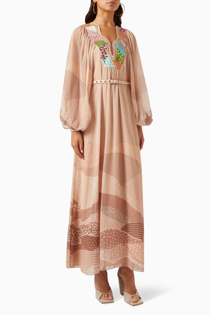 

Wren Embroidered Maxi Dress in Chiffon, Neutral