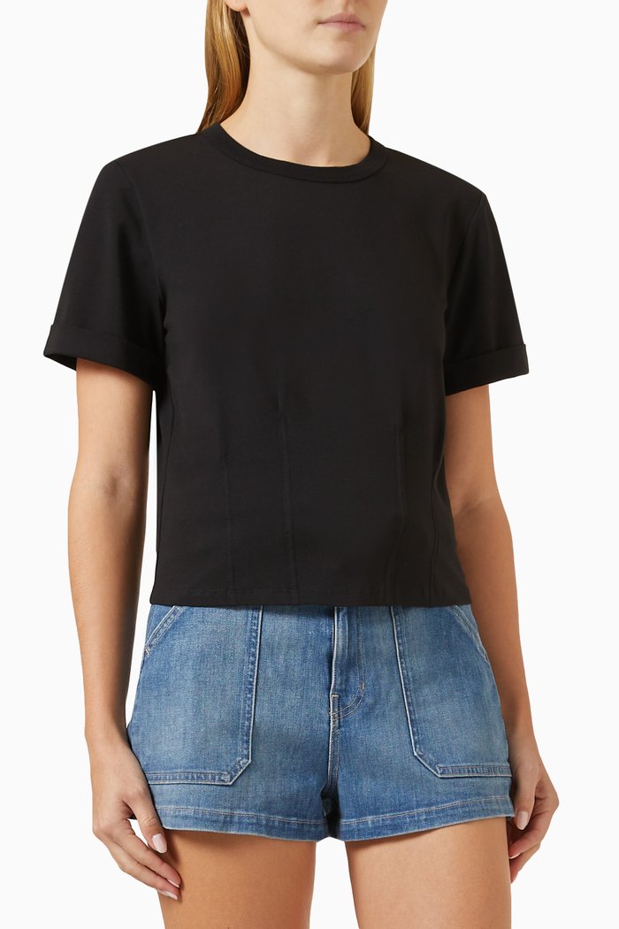 

Ankara Stitched-Waist T-Shirt in Cotton, Black