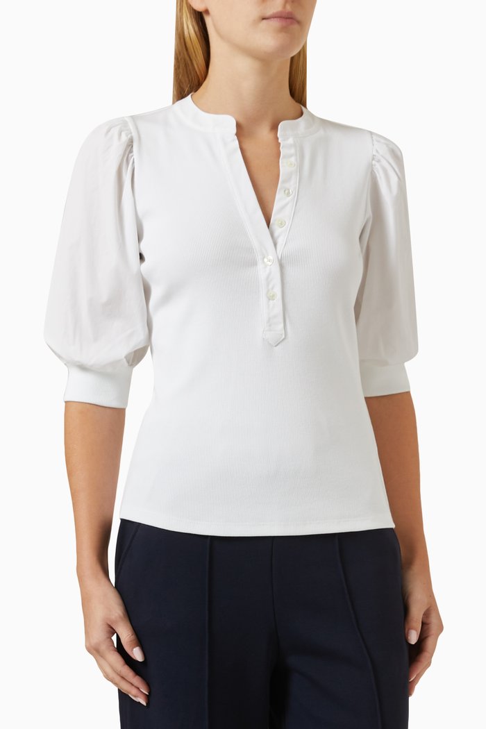 

Coralee Puff Sleeve Top in Cotton, White