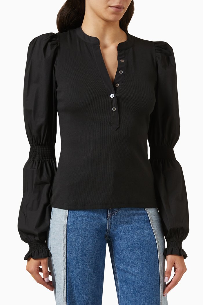 

Effy Puff Sleeved Top in Cotton, Black