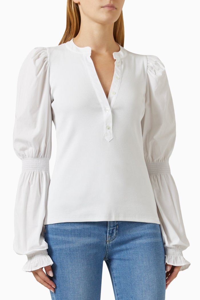 

Effy Puff Sleeved Top in Cotton, White