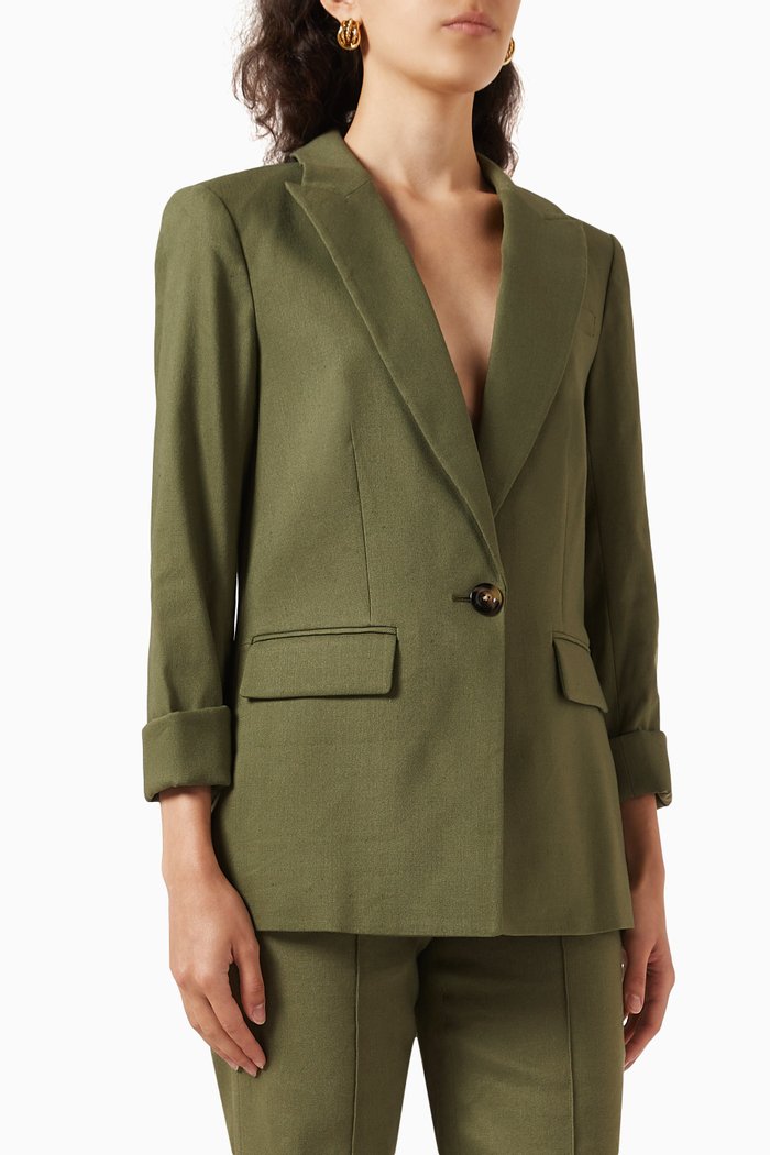 

Sevi Blazer in Linen-blend Twill, Green