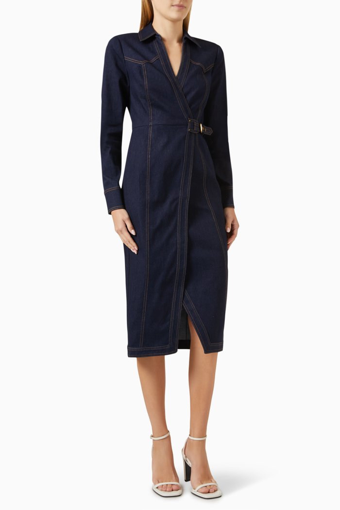 

Arlington Denim Wrap Dress in Cotton, Blue