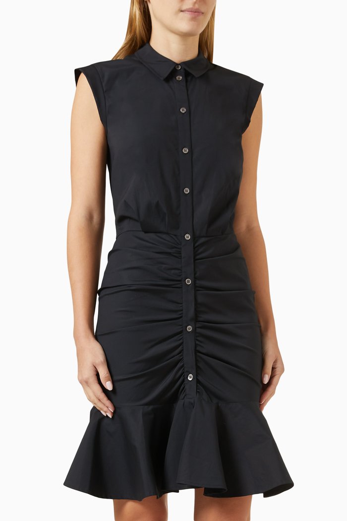 

Bell Buttoned Down Ruched Shirt Dress, Black