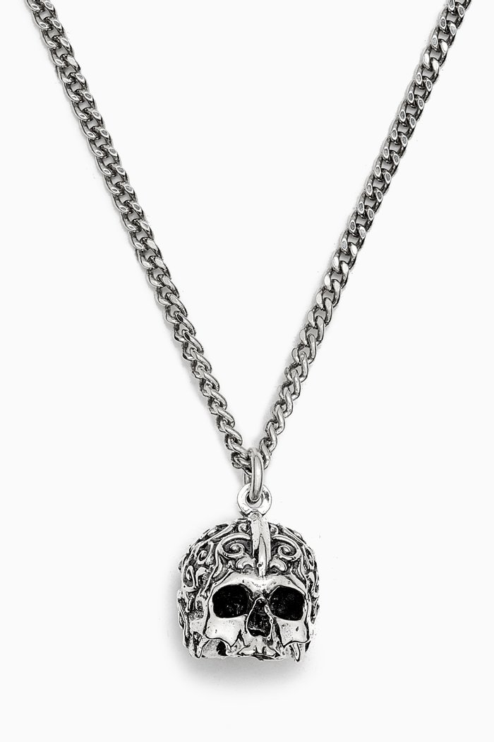 Medium Arabesque Skull Pendant Necklace in Sterling Silver