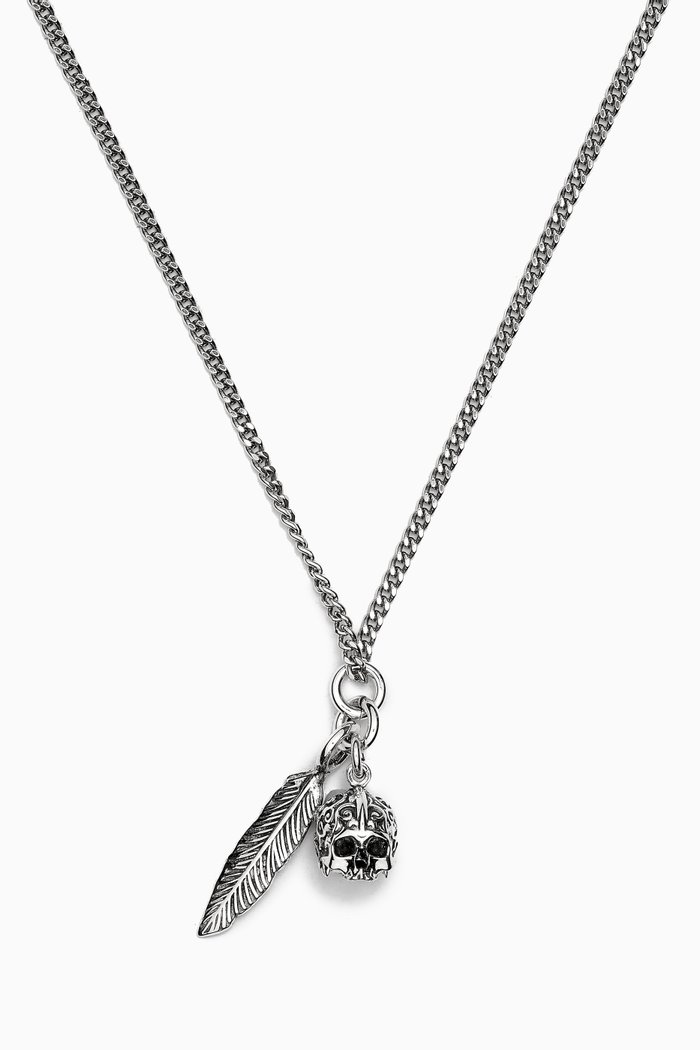 

Feather & Skull Pendant Necklace in Sterling Silver