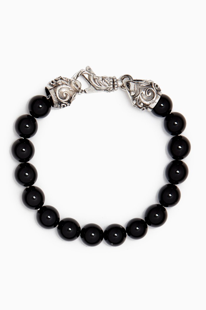 

Arabesque Beaded Bracelet in Agate & Sterling Silver, Black