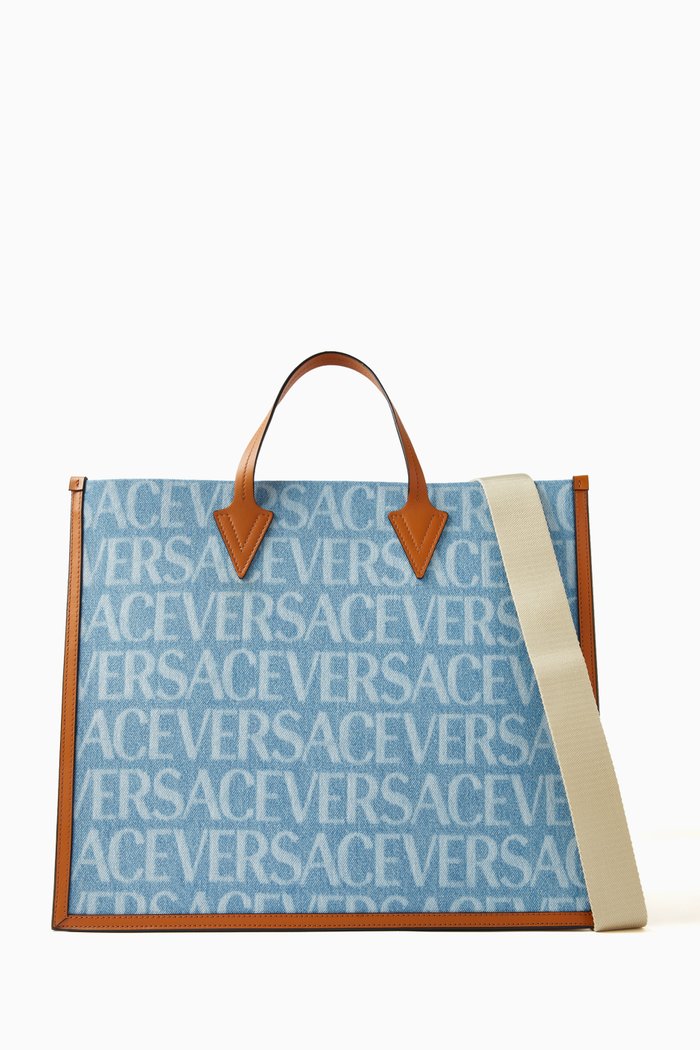 

All-over Logo Tote Bag in Cotton Denim, Multicolour