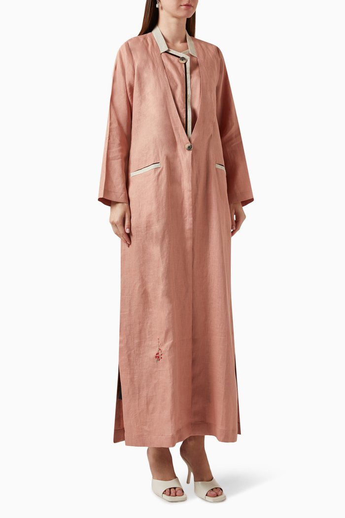 

Jacket-style Abaya in Linen, Pink