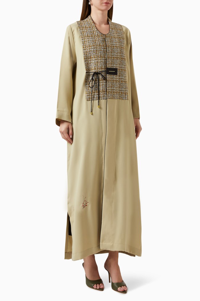 

Textured Panel Abaya in Linen, Green