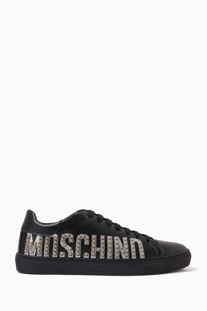 

Studded Logo Sneakers in Leather, Black