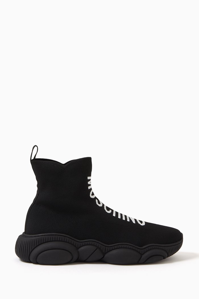

Teddy Bear High-top Sneakers in Technical Knit, Black