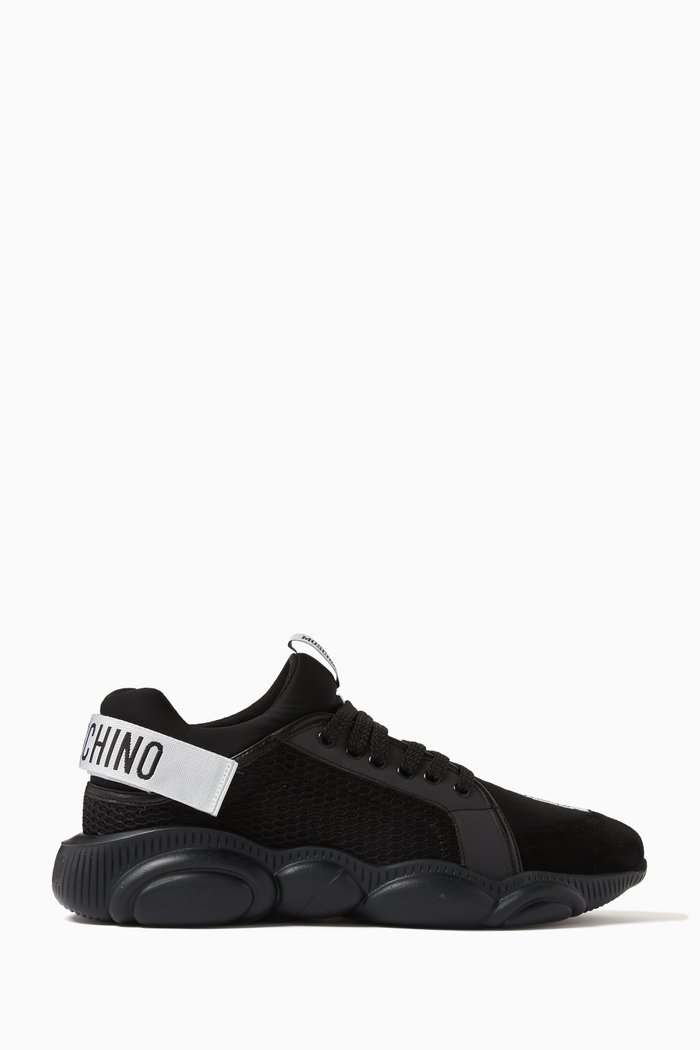 

Strap Teddy Bear Sneakers in Mesh & Suede, Black
