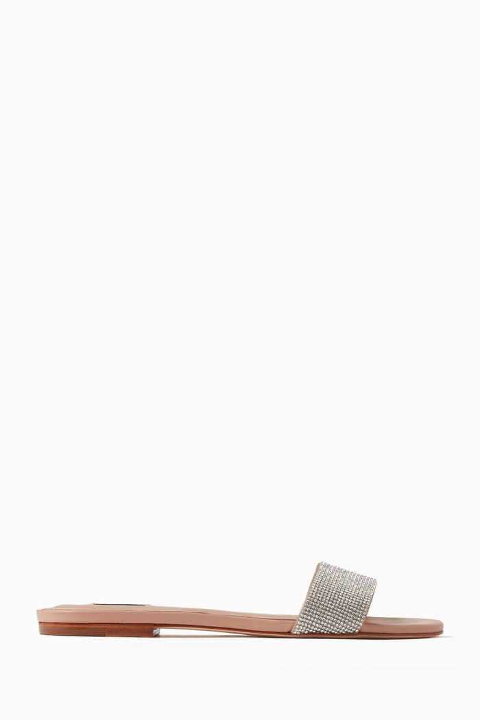 Alexandra Crystal-embellished Slides in Satin, Neutral