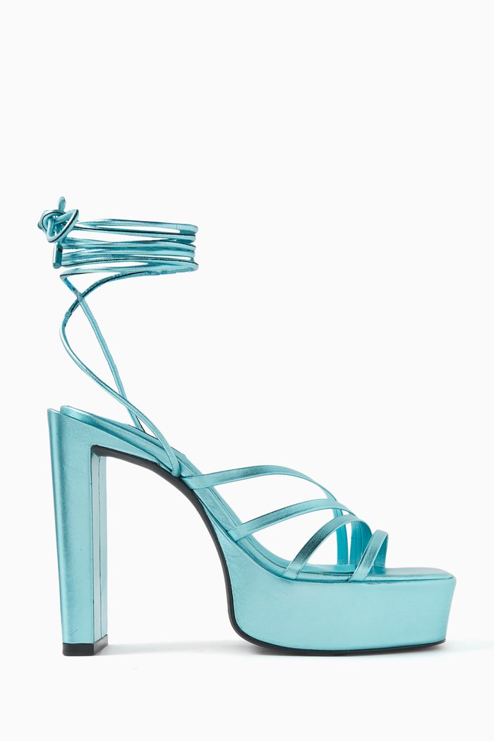 

Sasha 125 Platform Sandals in Metallic Leather, Blue
