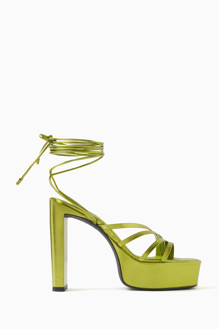 

Sasha 125 Platform Sandals in Metallic Leather, Green