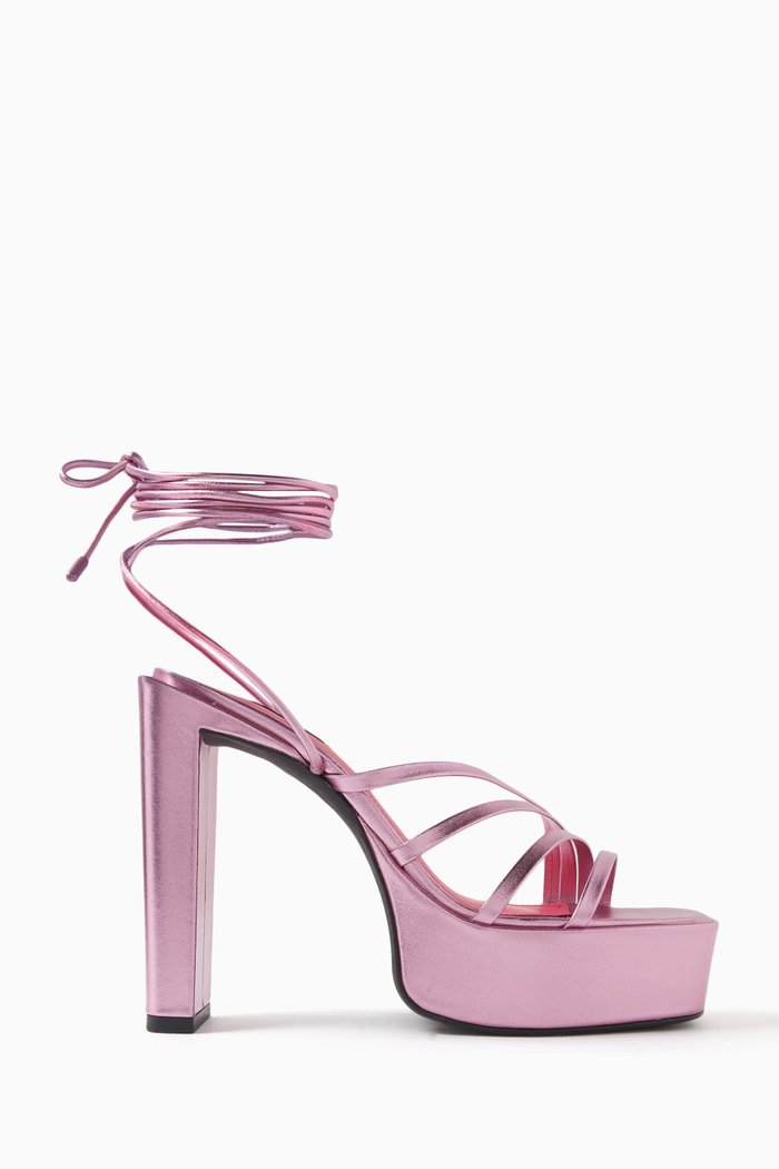

Sasha 125 Platform Sandals in Metallic Leather, Pink