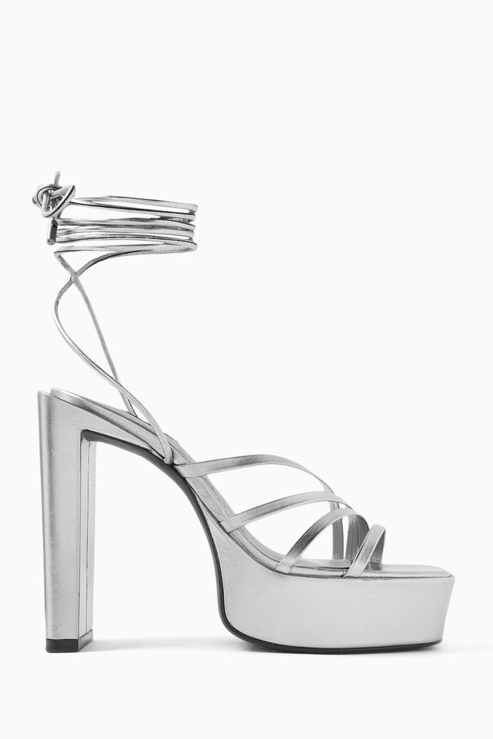 Sasha 125 Platform Sandals in Metallic Leather, Silver