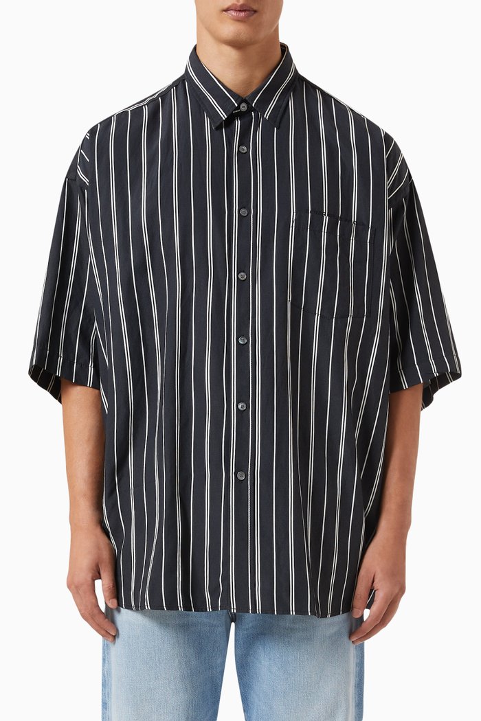 

Stripe Printed Shirt in Viscose, Black