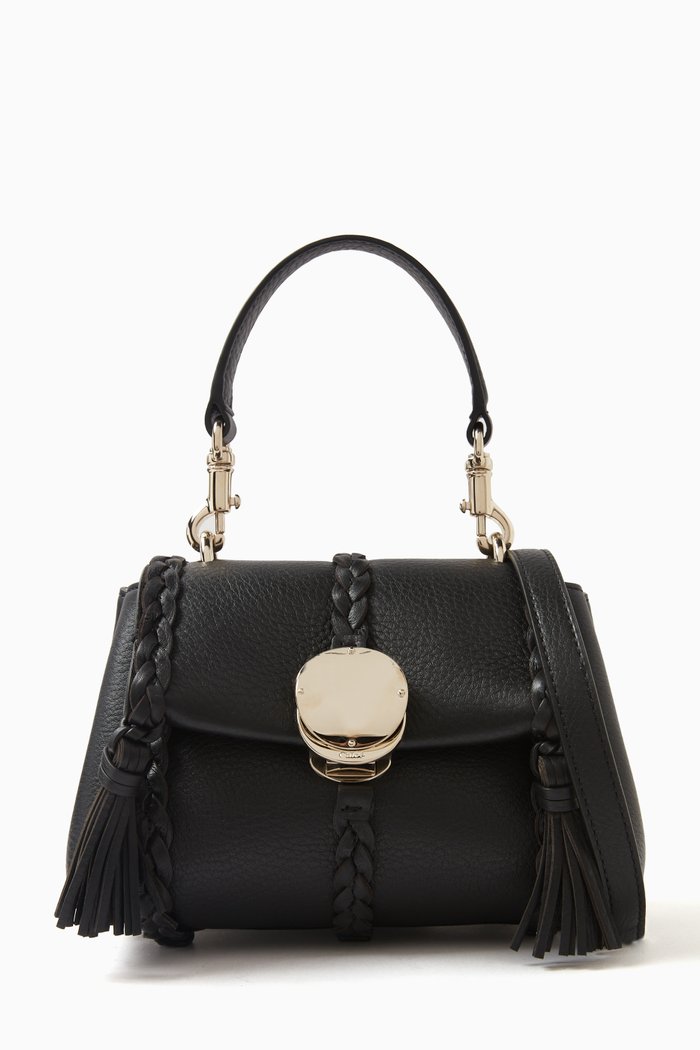 

Mini Penelope Top Handle Bag in Calfskin Leather, Black