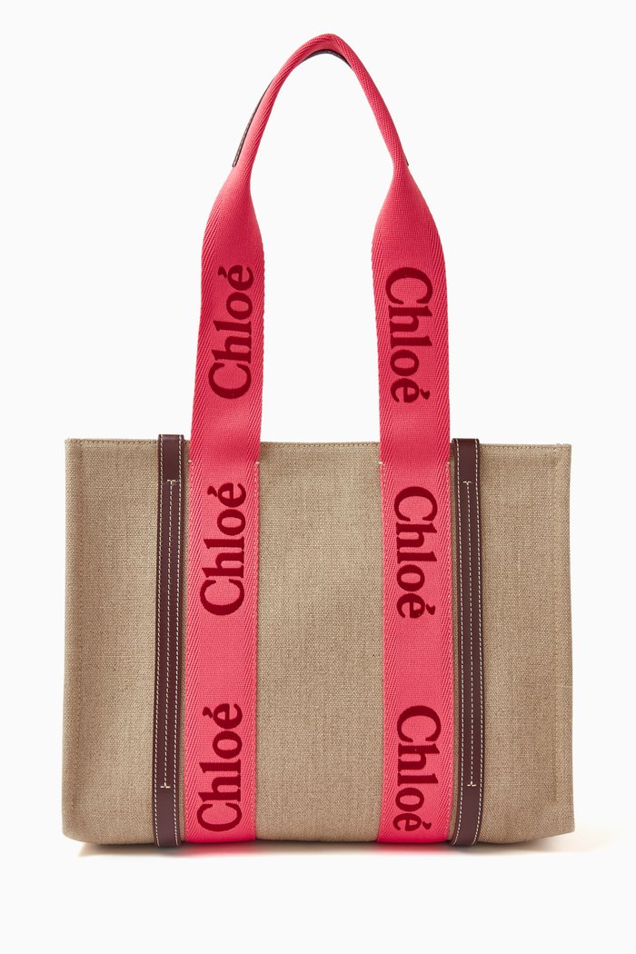 

Woody Medium Tote Bag in Linen Canvas, Pink