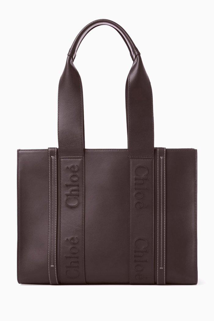 

Medium Woody Tote Bag in Calfskin Leather, Burgundy