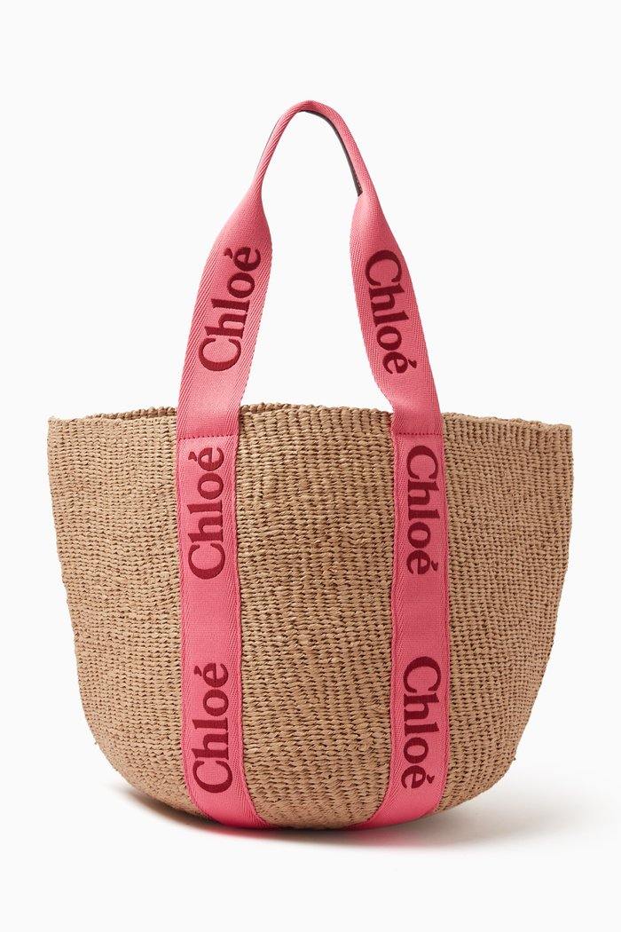 

Large Woody Tote Bag in Paper Raffia, Pink