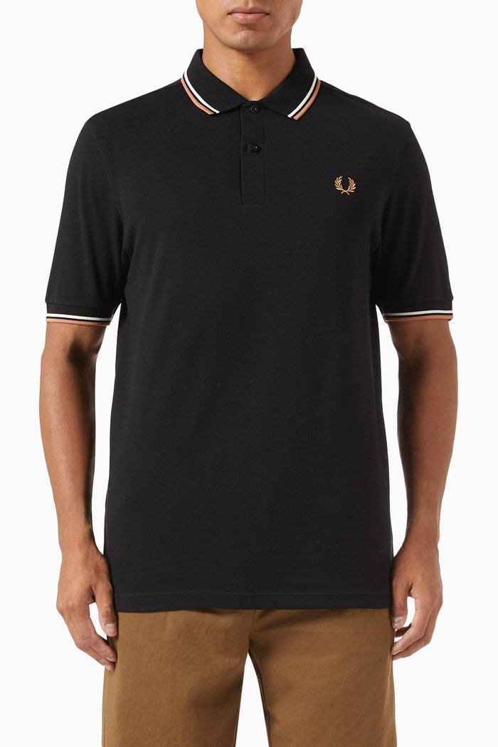 

Twin Tipped Polo Shirt in Cotton Piqué, Black