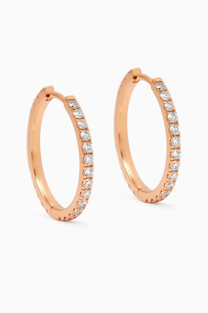 Medium Diamond Hoop Earrings in 18kt Rose Gold, White