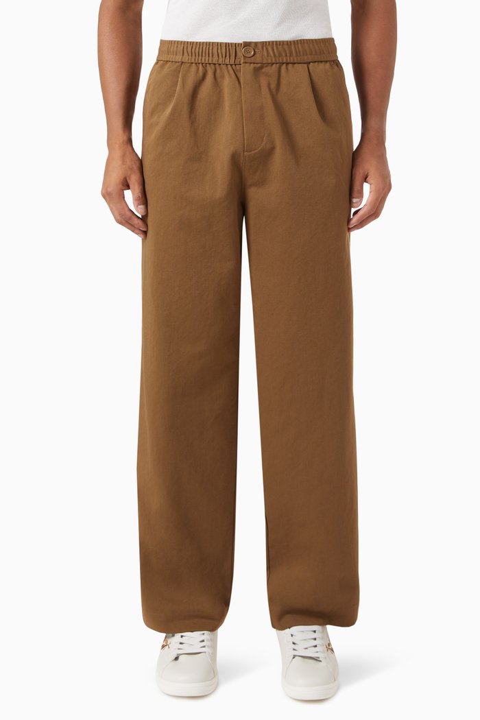 

Wide-leg Drawstring Trousers in Poly-cotton Blend Twill, Brown