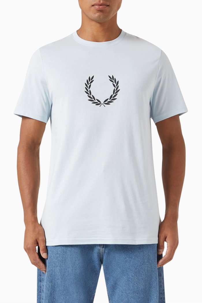 

Laurel Wreath Logo Print T-shirt in Cotton Jersey, Blue