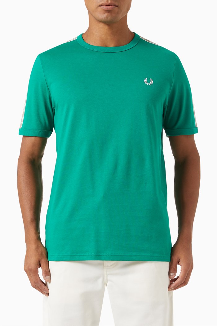 

Contrast Tape Ringer T-Shirt in Cotton Jersey, Green