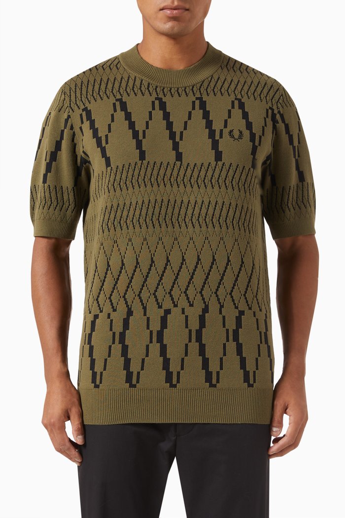 

Argyle Panel T-Shirt in Cotton Blend Knit, Green