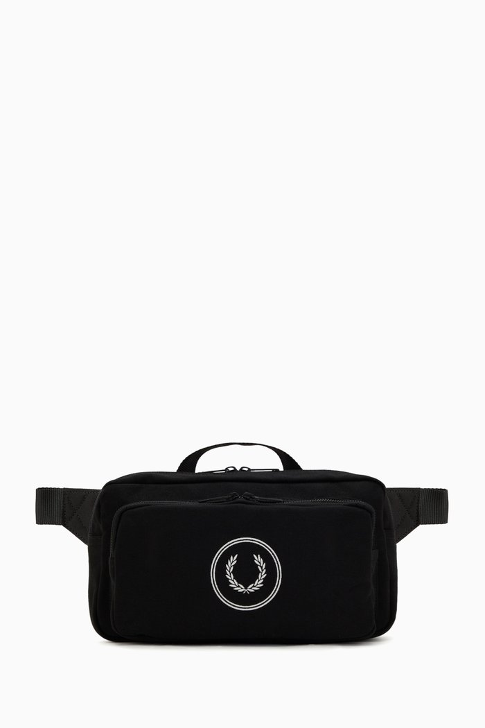 Logo Wreath Crossbody Bag in Canvas, Black